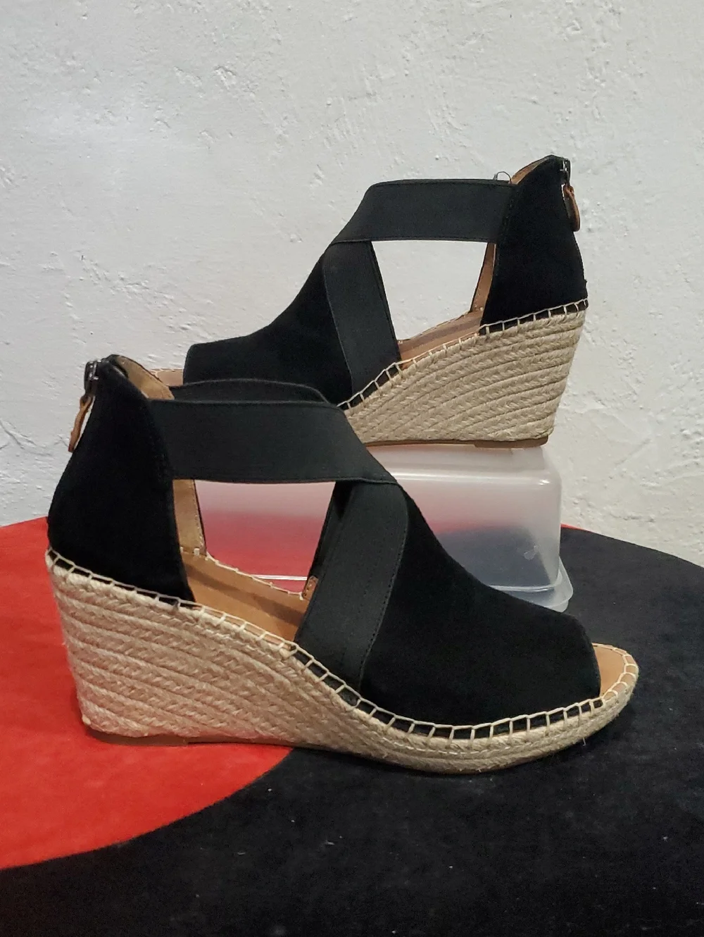 Gentle Souls Colleen Cross Elastic Suede Wedge Espadrille Sandals